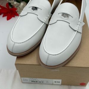 Men's Christian Louboutin white leather loafers .